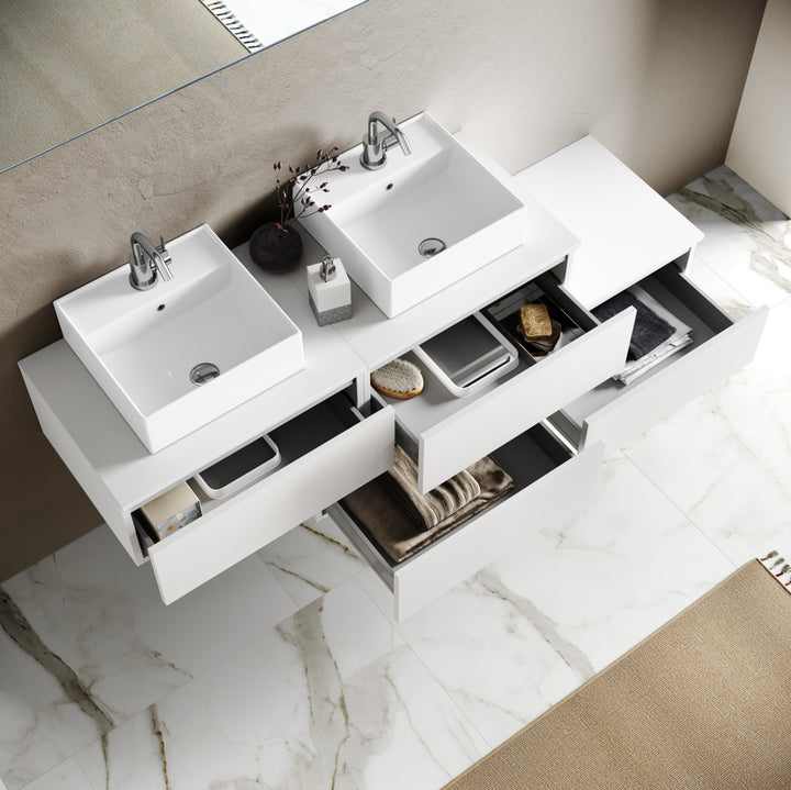 Composizione doppio lavabo 8 pezzi YOKA bianco