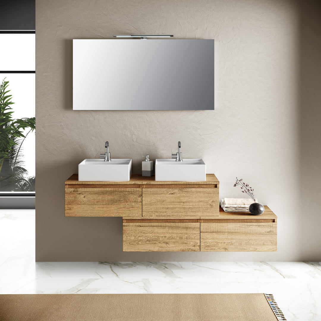 Composizione doppio lavabo 8 pezzi YOKA rovere miele