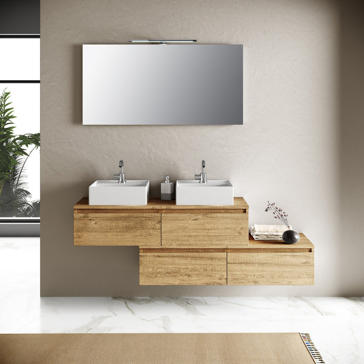 Double sink composition 8 pieces YOKA honey oak