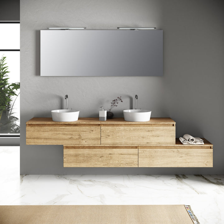 Composizione doppio lavabo 9 pezzi YOKA rovere miele