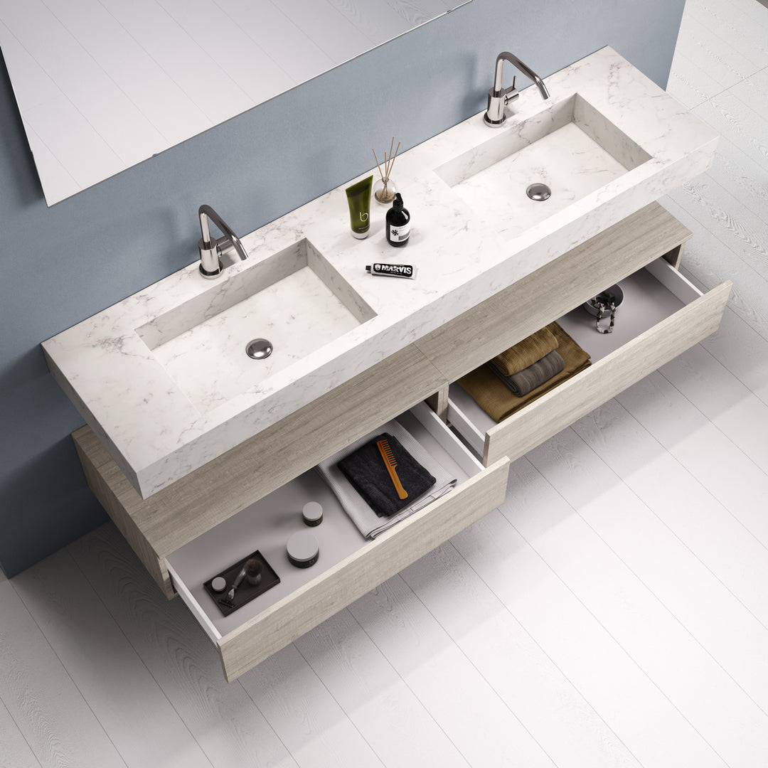 Composizione 7 pezzi YOKA marmo carrara/sherwood naturale