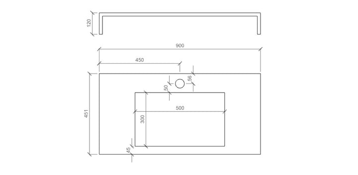 Integrated bathtub top 90 YOKA carrara